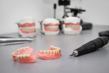 Workplace prosthetics,tools and prosthesis on the table.