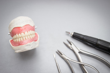 Workplace prosthetics,tools and prosthesis on the table.