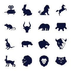 Set of 16 mammal filled icons