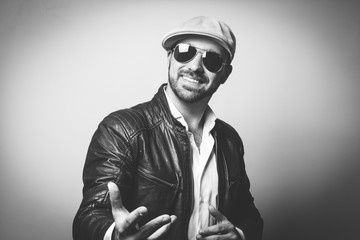 Black and white B&W portrait of an artist