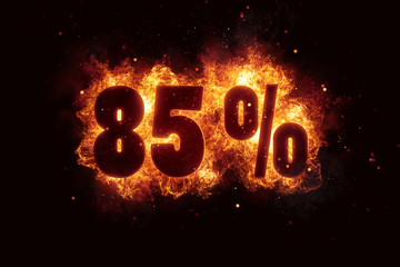 burning 85 percent sign discount offer fire off