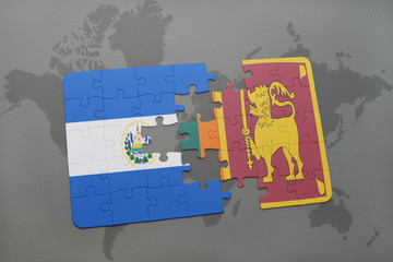 puzzle with the national flag of el salvador and sri lanka on a world map