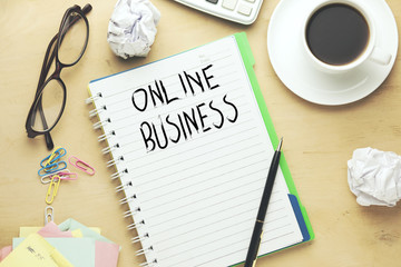 online business text on paper