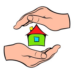 House in hands icon cartoon