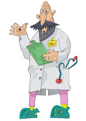 A physician holds notebook. Caricature. Cartoon