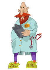 A physician holds notebook. Caricature. Cartoon