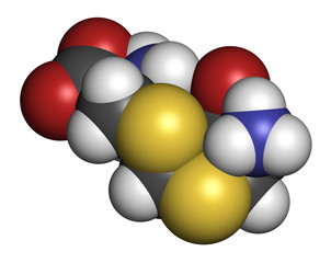 Djenkolic acid molecule. Toxic amino acid found in djenkol beans. 3D rendering. Atoms are represented as spheres with conventional color coding.