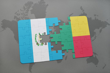 puzzle with the national flag of guatemala and benin on a world map