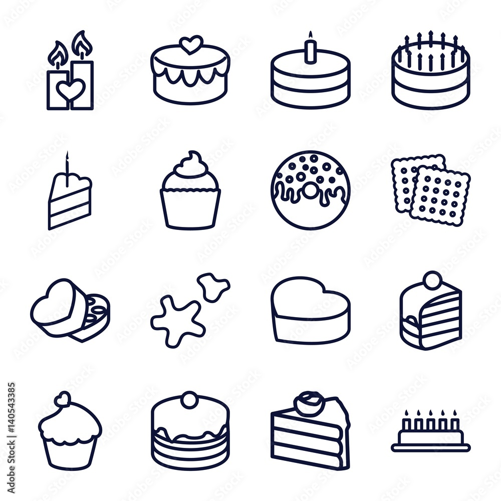 Canvas Prints set of 16 cake outline icons