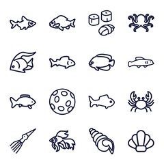 Set of 16 seafood outline icons