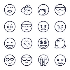 Set of 16 emoji outline icons