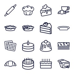 Set of 16 pastry outline icons