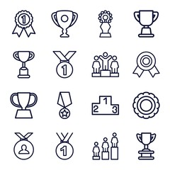 Set of 16 trophy outline icons