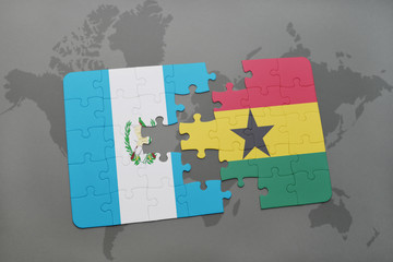 puzzle with the national flag of guatemala and ghana on a world map