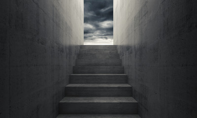 Fototapeta na wymiar Stairway to heaven, empty dark interior