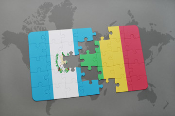 puzzle with the national flag of guatemala and mali on a world map