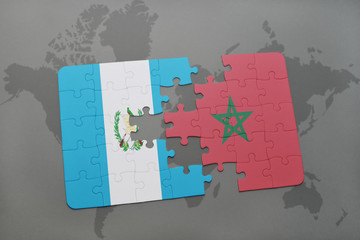 puzzle with the national flag of guatemala and morocco on a world map