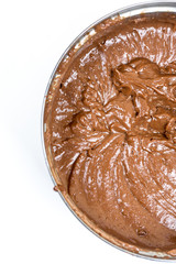 Flat lay chocolate cocoa cream with copy space