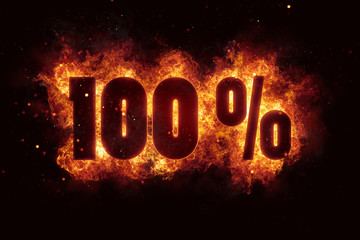 burning 100 percent sign discount offer fire off