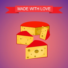 Triangular piece of cheese, cheese icon 3d, cheese realistic food, Vector illustration