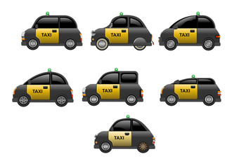 A fleet or collection of taxis from Barcelona. Vector Illustration