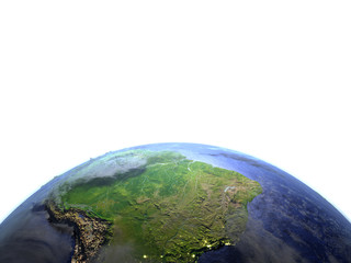 South America on realistic model of Earth