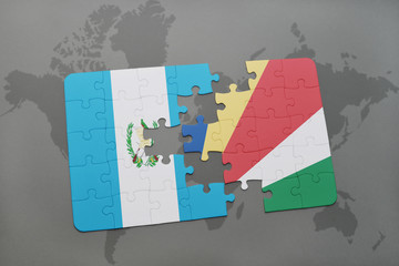 puzzle with the national flag of guatemala and seychelles on a world map