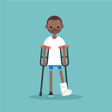 recommend clip art: Disabled black man on crutches with broken leg / editable vector illustration, vector clip art