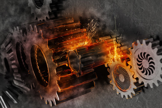 Gears mechanism system problem. 3D Rendering