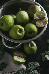 Organic fresh only gathered in the garden of juicy green apples.