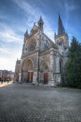 Fototapeta na wymiar Epernay gothic cathedral in spring sunny day, France