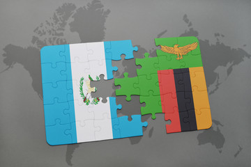 puzzle with the national flag of guatemala and zambia on a world map