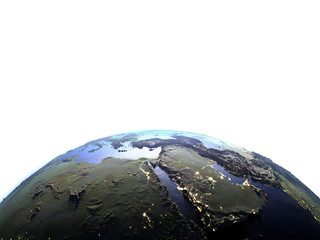 Middle East on realistic model of Earth