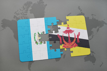 puzzle with the national flag of guatemala and brunei on a world map