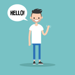 Friendly bearded man saying 