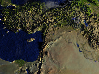 Middle East on realistic model of Earth
