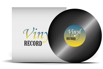 A realistic vinyl record with a cover. Disco. Retro design. Foreground. Music. Live music.
