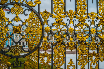 Gates of Catherine palace in Tsarskoye Selo, Pushkin, Saint Petersburg