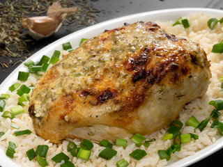 Roasted chicken breast with rosemary and garlic glaze
