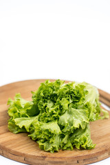 Green fresh raw lettuce isolated on the wooden board