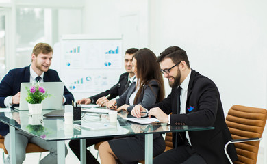 business team prepares the presentation of a new financial project on a workplace