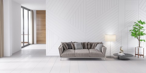 Contemporary style interior, home living room. Couch, table,plant and lamp