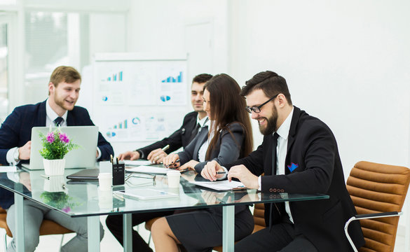 business team prepares the presentation of a new financial project on a workplace