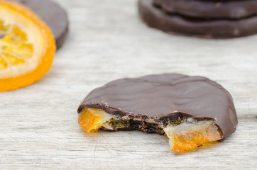 Candied orange slices covered with chocolate