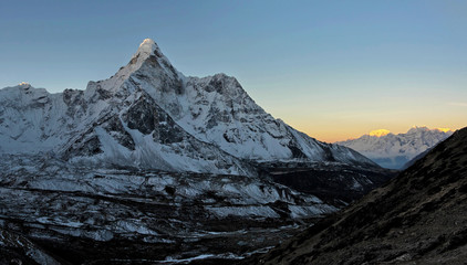A panorama of the wall Ama Dablam early in the morning - Everest region, Nepal