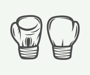 Boxing gloves in vintage style. Monochrome graphic Art. Vector Illustration.