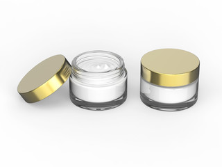 3D illustration two glass cosmetic container for cream