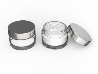3D illustration two glass cosmetic container for cream