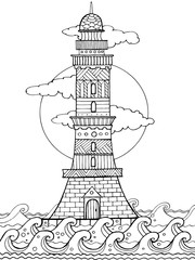 Lighthouse coloring book vector illustration
