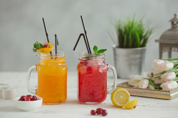 Fresh drink lemonade orange strawberry cranberries